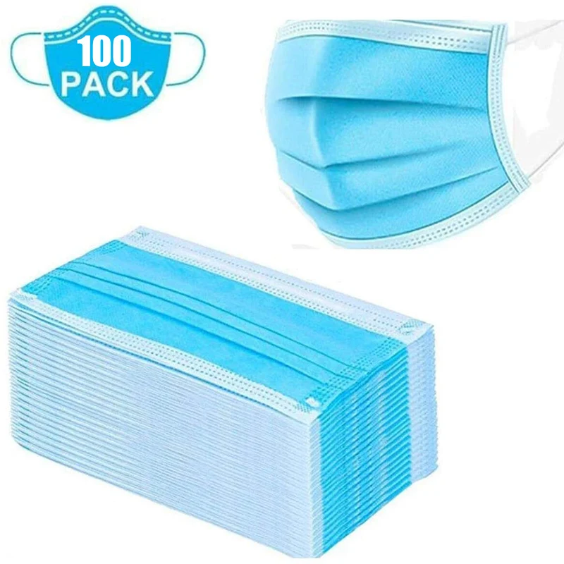 

100 pcs 3 Layer Non-woven Dust Anti-fog Mask Thickened Disposable Mouth Mask Features as KF94 FFP3