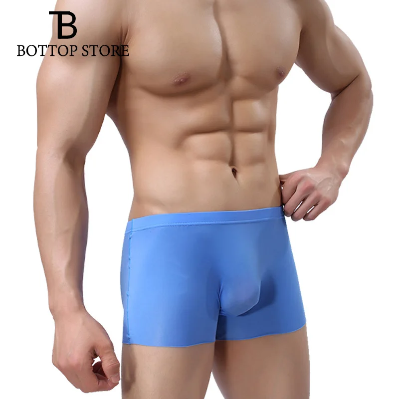 

Men Seamless Thin Boxer Short Mens Ice Silk Breathable Boxershorts Male Underwear Sexy Gay Boy Homme Slip Transparent Underpants