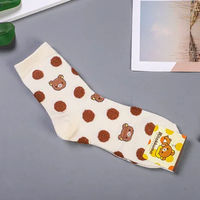 6 Носки в горошек с принтом Rilakkuma, милые забавные женские носки kawaii из хлопка на осень и зиму, дышащие носки, удобные носки в японском и корейском стиле - Цвет: 6