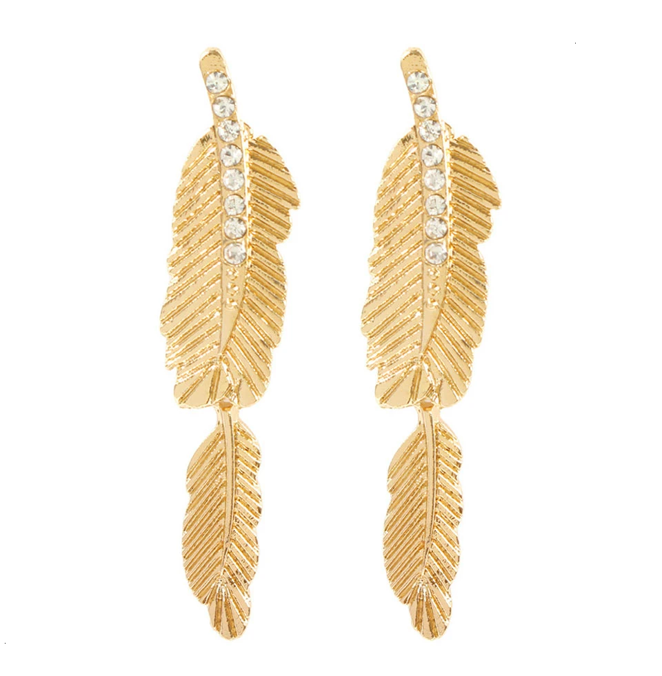 Youvanic Boho, длинные висячие серьги из золотого сплава с листьями и перьями для женщин, Хрустальные Подвесные серьги, Женские Ювелирные аксессуары 1366