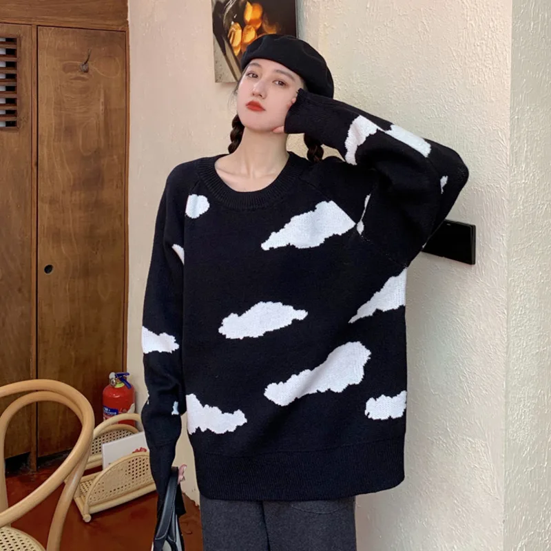 Женский вязаный свитер в Корейском стиле Повседневный пуловер оверсайз с