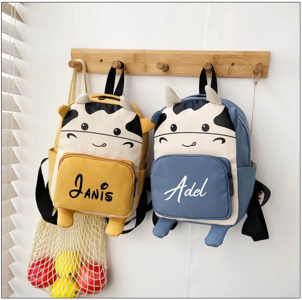 Mochila de nombre personalizado para niños mochila de vaca para regalo de cumpleaños, para preescolar|Mochilas| - AliExpress
