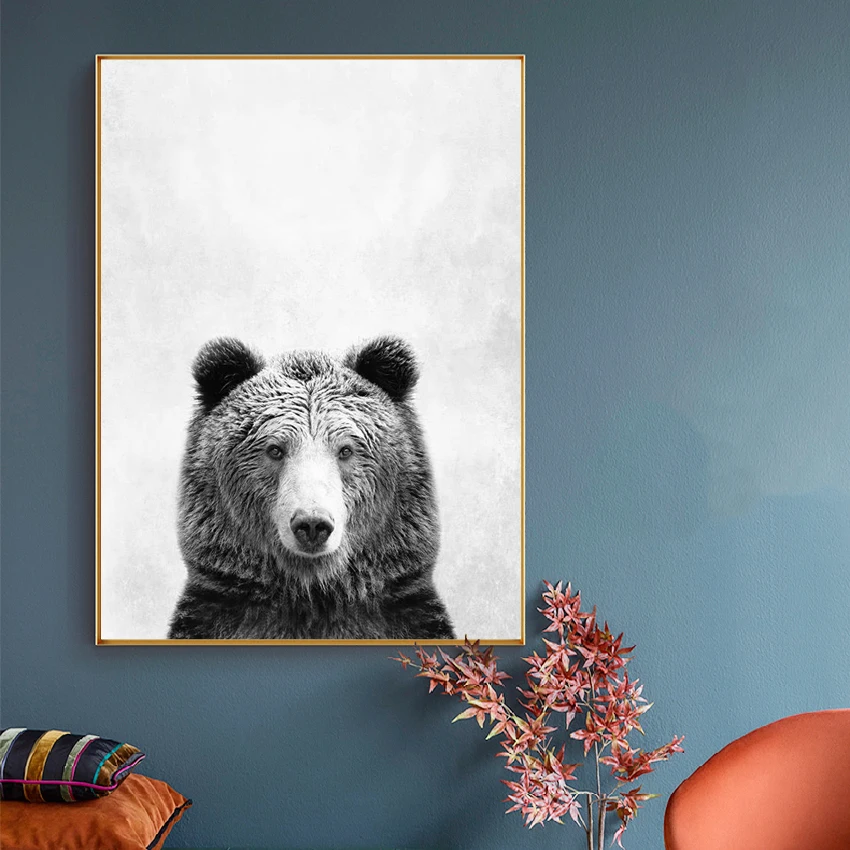 

Canvas Painting for Living Room Animals Bear Poster Black and White Wall Art Modular Pictures Interior Home Room Decor Cuadros