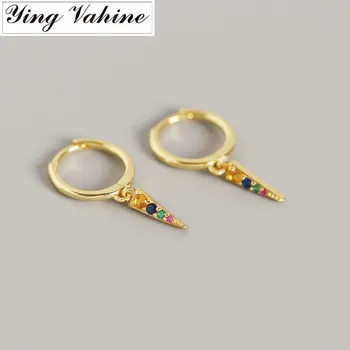 

ying Vahine 100% 925 Sterling Silver Multicolor CZ Mini Zircon Geometric Triangle Pendant Stud Earrings for Women