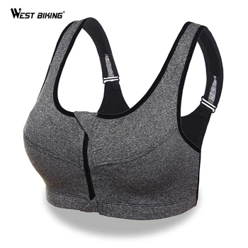 

WEST BIKING Front Zipper Removable Pads Fitness Sports Bra Women's Cycling Walking Yoga Bra Comfort Top High Impact Bras