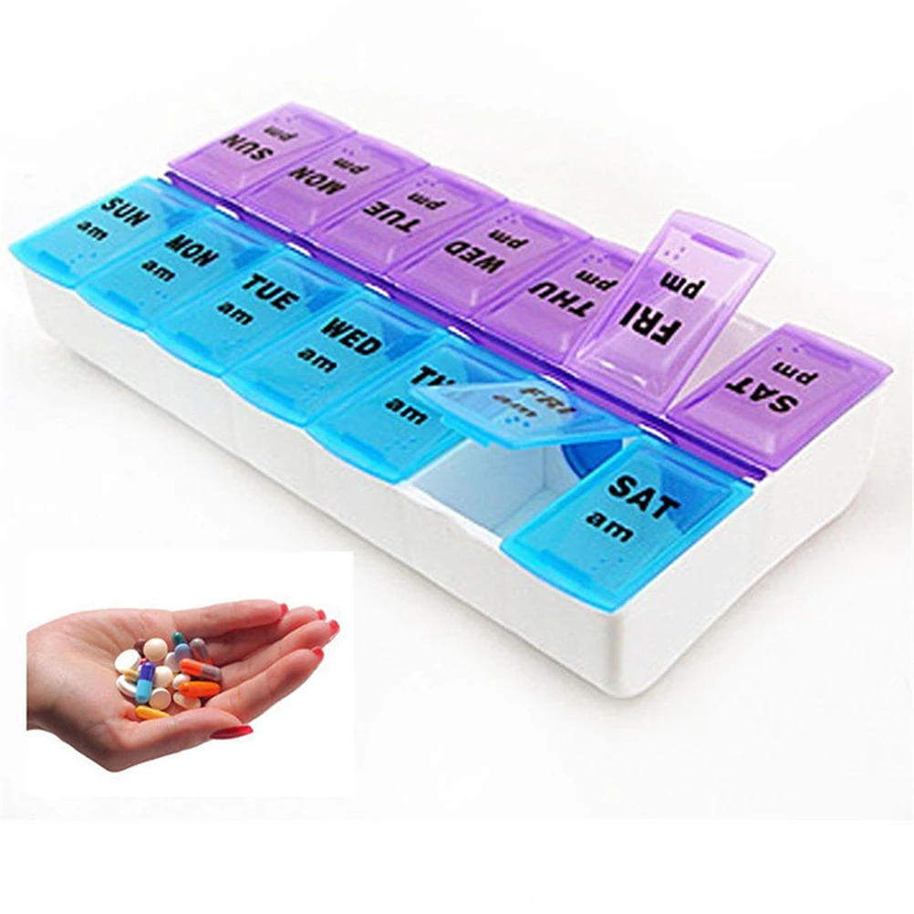 Medical Box Case Weekly 7 Day Pill Box With Clip Lids Medicine Organizer Tablet Storage Dispenser Container Storage