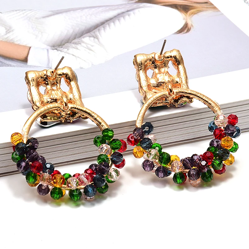 New Geometric Colorful Rhinestone Dangle Drop Earrings High-Quality Crystals Beads Jewelry Accessories For Women Wholesale