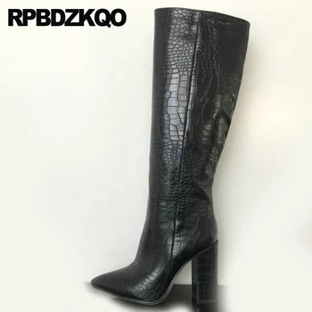 

tall waterproof big size fetish chunky extreme pointed toe ladies shoes black 10 high heel knee women boots winter 2019 thick