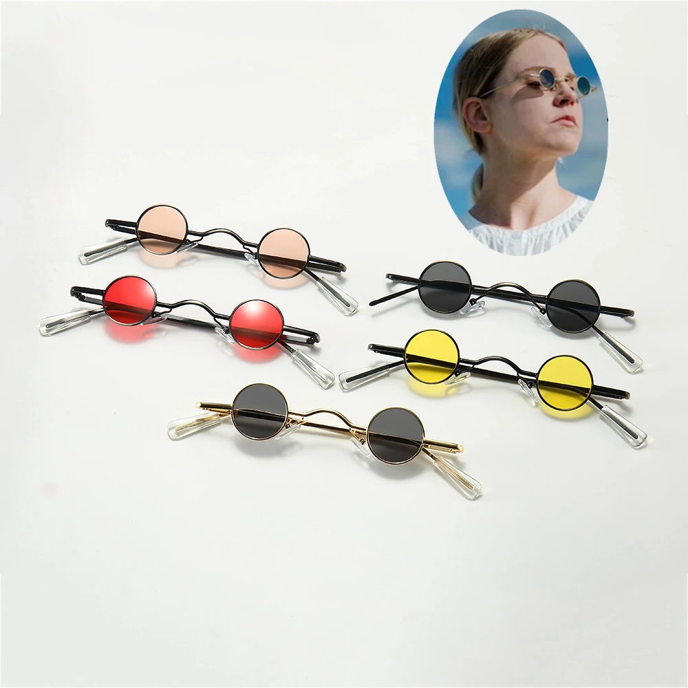 Mini gafas de sol redondas para hombre y mujer, lentes de sol Retro con de doradas, negras, Rojas, pequeñas y redondas, accesorios para el cuidado de los ojos|Gafas de piloto| -