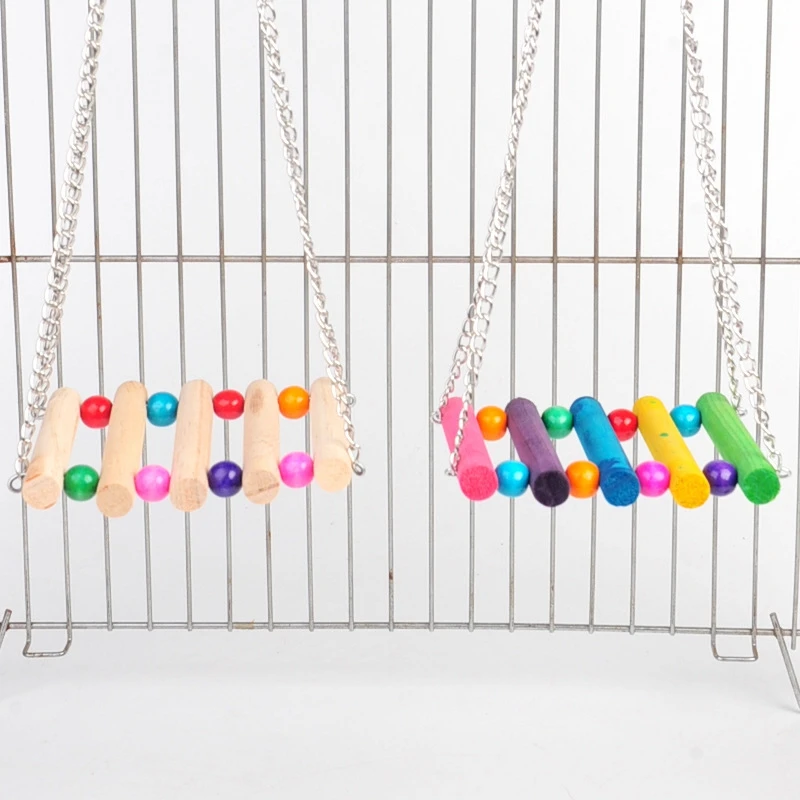 2PCS Parrot Swing Toy Wooden Bird Ladder Toy Parrot Hanging Cockatiel Stand Bird Cage Parakeet Perch Accessories