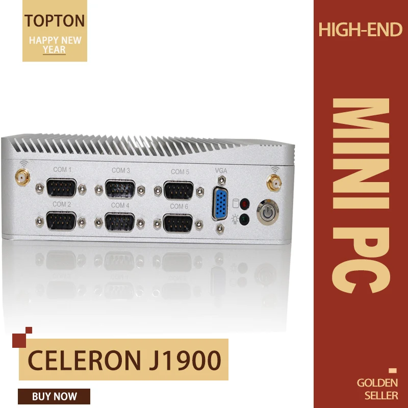 Многопортовый промышленный мини ПК Intel Celeron J1900 24 часа работы безвентиляторный с 6