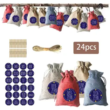 

Christmas Advent Calendar Bags Set 24 Days Burlap Advent Calendar Gift Drawstring Bags DIY Christmas Embellishments with Clips
