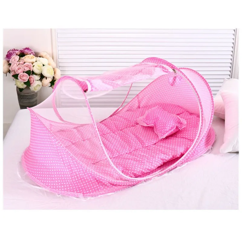 Pink three-piece Детская противомоскитная сетка детская Колыбелька костюм из трех предметов Складная сетчатая Колыбель Матрас Подушка портативная детская сеть для сна от 0 до 2 лет - Цвет: Pink three-piece