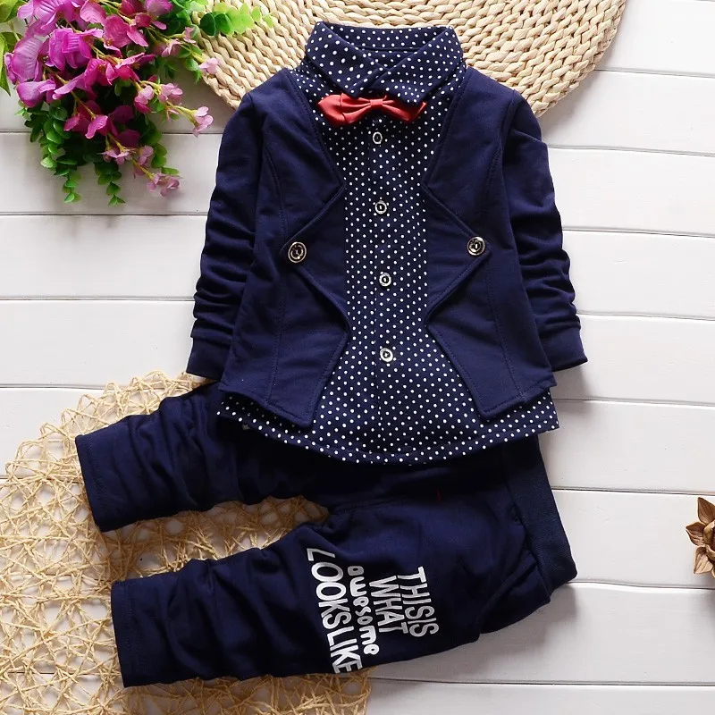 Костюм для малышей весенне-осенние комплекты одежды для маленьких мальчиков детские футболки с галстуком-бабочкой+ штаны детский хлопковый кардиган, костюм из 2 предметов спортивный костюм