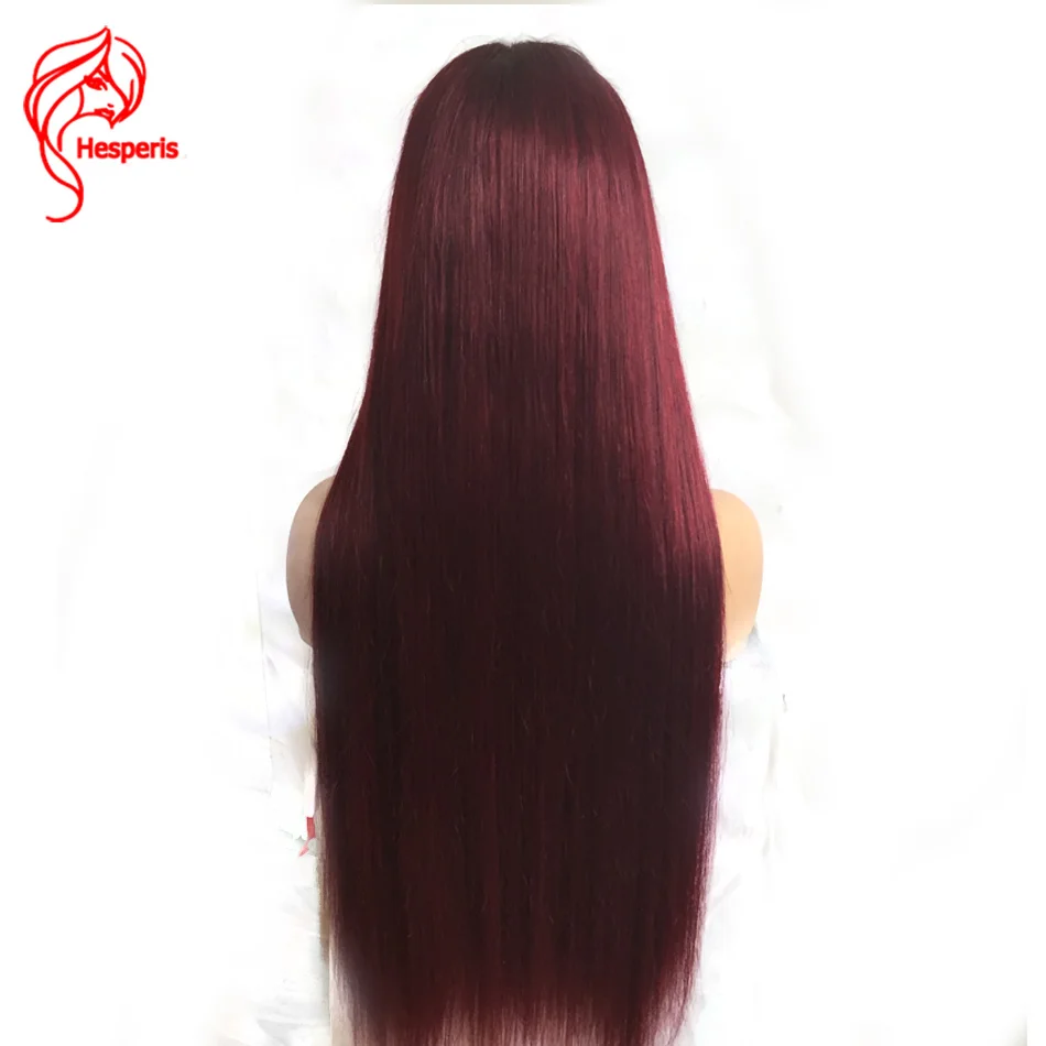 Hesperis Омбре человеческие волосы парик высокое соотношение бразильский Remy 13x6 1b/бордовый прямые парики на кружеве для женщин 1b/красный 8-24 дюймов