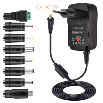 

DC 3V/4.5V/5V/6V/7.5V/9V/12V 30W Universal Power Adapter Multi Voltage Charger Converter UK/EU/US Plug with 8pcs connector tips