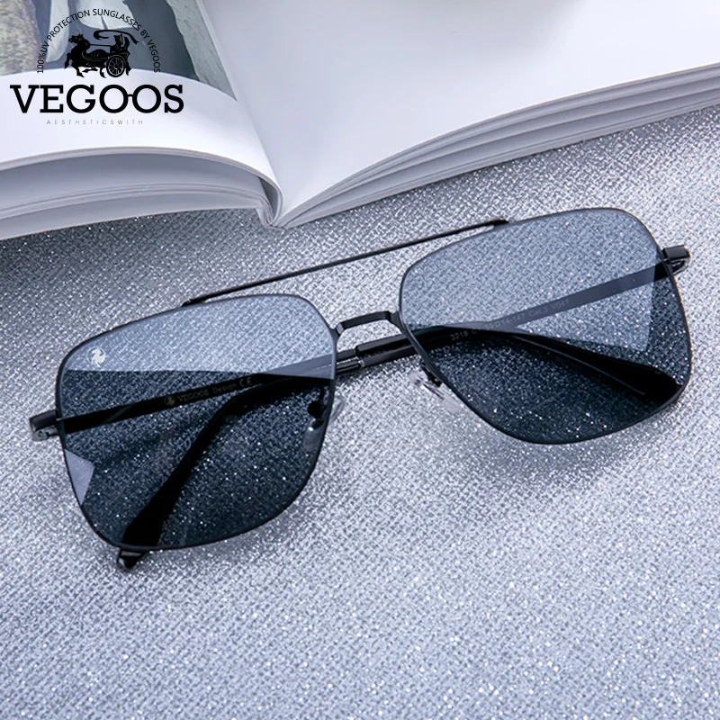 VEGOOS, солнцезащитные очки для вождения, мужские, поляризационные, модные, квадратная металлическая оправа, солнцезащитные очки, HD нейлоновые линзы lentes de sol hombre#3218