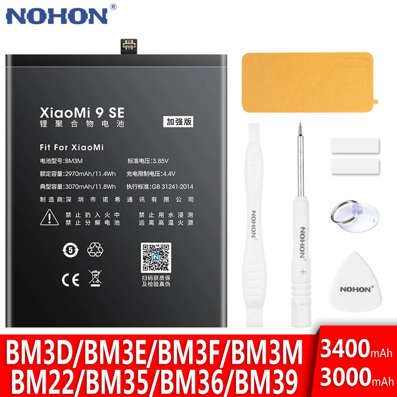 Аккумулятор NOHON для Xiaomi Mi 9 8 SE Pro 6 5 5S 4C Mi9 Mi8 Mi6 Mi5 Mi5S Mi4C Phone Bateria 9SE 8SE 8Pro BM3M BM3D BM3E