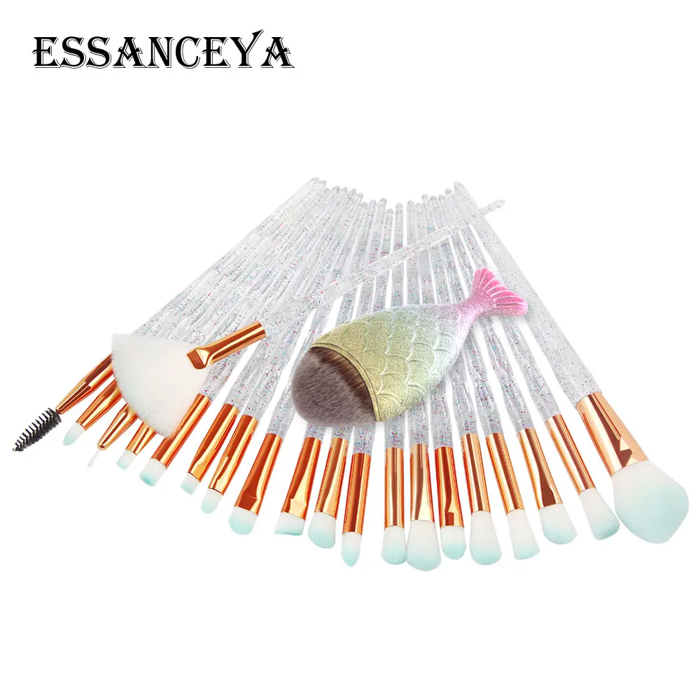 21PCS ESSANCEYA 21 шт., рыбный корректор Русалка, кисти для макияжа, набор, радужная ручка, Косметика для макияжа, тени для век, кисть для пудры - Handle Color: 21PCS