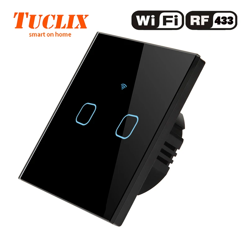 TUCLIX EU/UK настенный светильник с WiFi, 2 комплекта, 1 способ, 110-240 В, Кристальное стекло, панельный переключатель, водонепроницаемый, сенсорное управление - Цвет: EU-WiFi-RF-02 Black