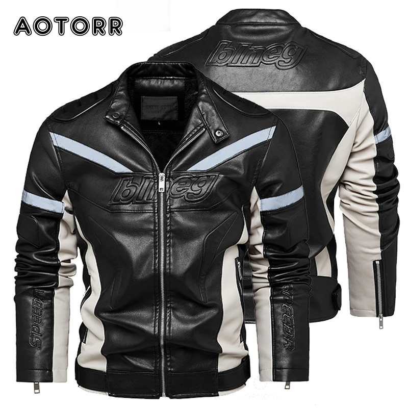 Новинка 2021 мужская кожаная куртка светоотражающие крутые флисовые теплые пальто