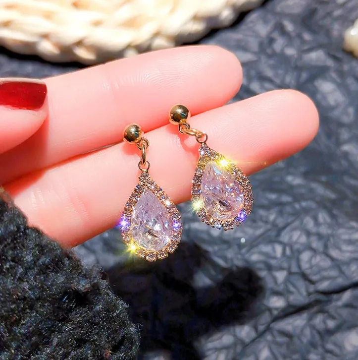 Classic Water Drop Crystal Women Dangle Earrings Simple Geometric Female Fashion For Statement | Украшения и аксессуары