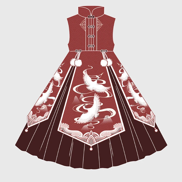 Only Red Dress Античный китайский стиль кран Печатный элемент традиционная Лолита улучшить тонкое платье сладкие женские косплей ретро платье принцессы - Цвет: Only Red Dress