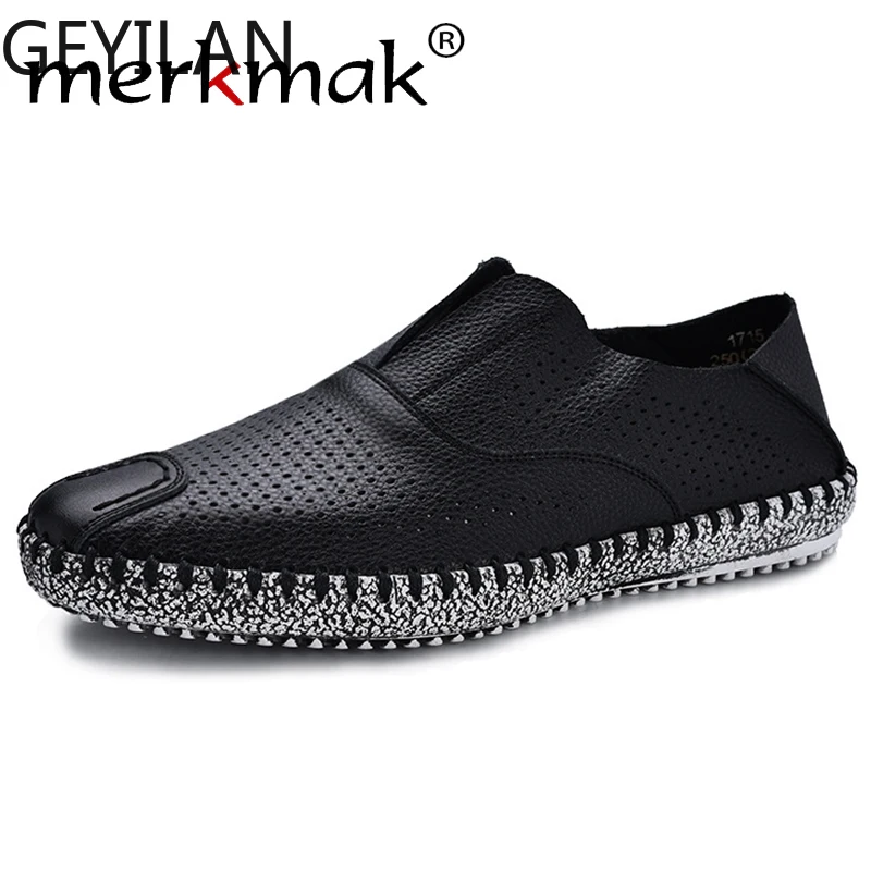 

2019 new men's leather hollow shoes fashion casual set foot soft bottom soft breathable driving men's casual shoes