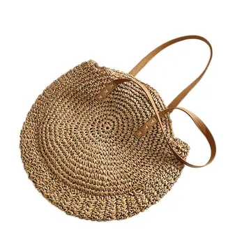 

Rope Crochet Single Shoulder Bag Hand Woven Circular Summer Made Of Rattan Women Reticule Large Disc Straw Bag