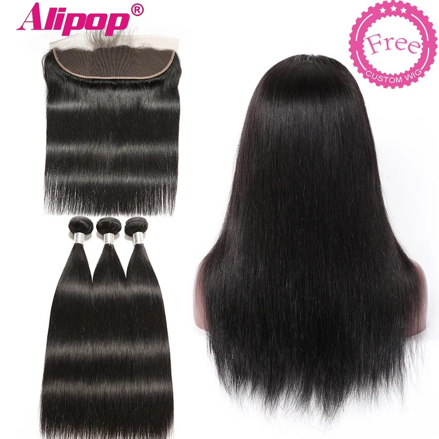 

Alipop Brazilian Hair Bundles With Frontal Can be Customized Into A Wig Straight Hair Bundles With frontal Remy Human Hair