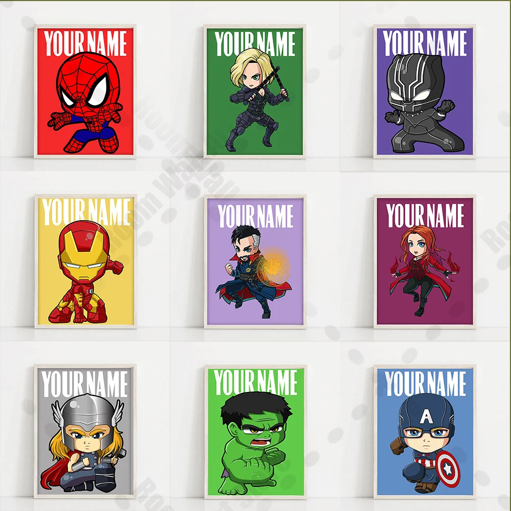 Kids Room Decor Cartoon Avengers Personalized NAME Poster And Print Custom  Canvas Painting Home Decoration Birthday Gift|Painting & Calligraphy| -  AliExpress