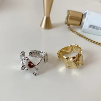 

Celi French Style Non-Mainstream 925 Sterling Silver Irregular Texture Shaped Ring Opening Simple Ring Index Finger Ring