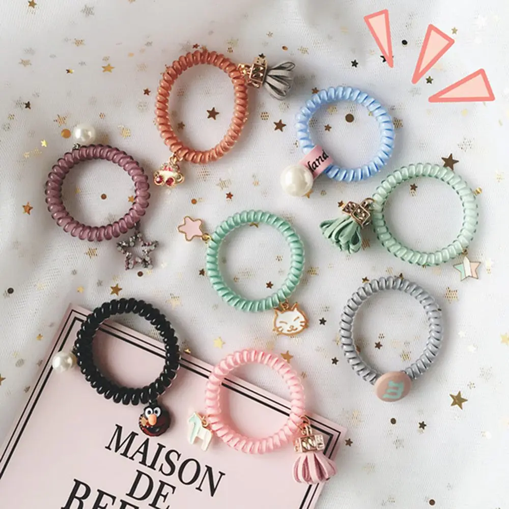 

Spring And Summer New Sweet Wild Tassel Candy Color Telephone Line Hair Ring Pendant Hair Rope Cartoon Hair Accessories