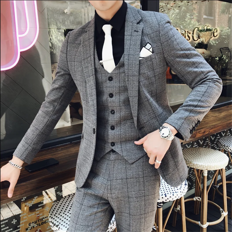 Роскошный мужской костюм новейший дизайн одежда для жениха модный клетчатый