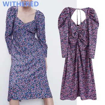 

Withered england style vintage floral print square collar sexy party dress women vestidos de fiesta de noche vestidos midi dress