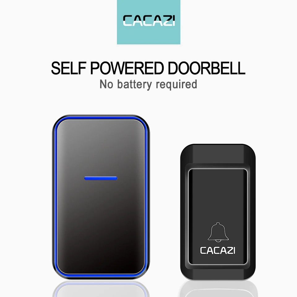 CACAZI автономный беспроводной дверной звонок без батареи 1 Кнопка 4 Приемник водонепроницаемый домашний дверной звонок США ЕС Великобритания разъем AU