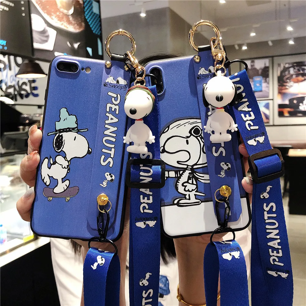 

Wrist Strap Phone Case for IPhone 11 PRO X XR XS XS 6 6s 7 8plus Max Cartoon Puppy Ornament Lanyard Neck Strap Wrist Strap Cover