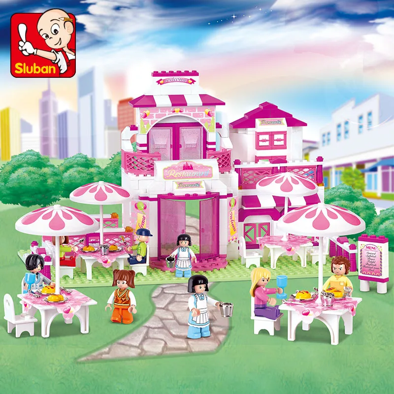 

Small Luban 0150 GIRL'S Educational Assembled Building Blocks Toy Pink Dream Romantic Restaurant Compatible LEGO