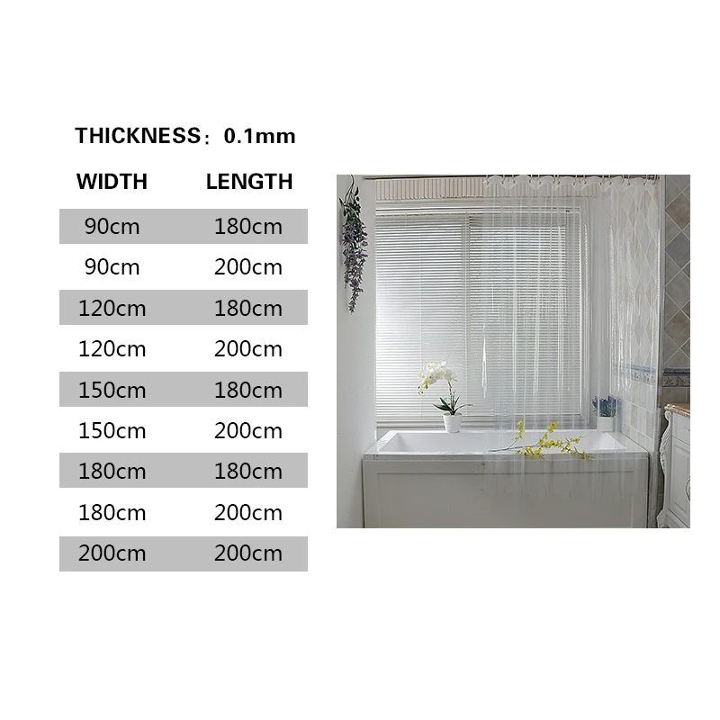 Clear Shower Curtain Waterproof White Plastic Bath Curtains Liner Transparent Bathroom Mildew PEVA Home Luxury with Hooks