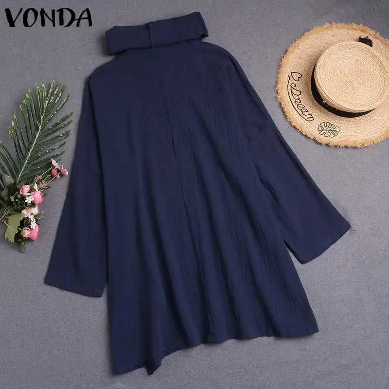 VONDA/осенние Блузы с длинными рукавами и топы, повседневные однотонные рубашки с воротником-черепахой, вечерние блузы в богемном стиле для беременных