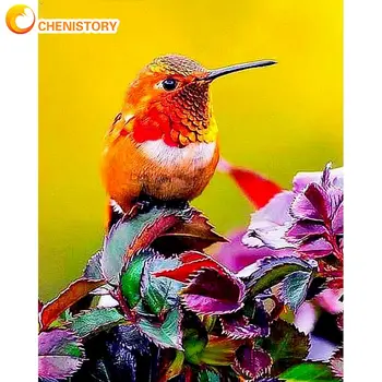 

CHENISTORY 40x50cm Framed Painting By Numbers Kits For Adults Children Fat Bird On Flower Oil Picture By Number Home Wall Pictur
