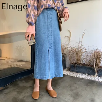 

Elnage Spring Summer 2020 New Korean High Waist Split Casual Denim Skirt Faldas Mujer Moda Young Student Bottom 5A041