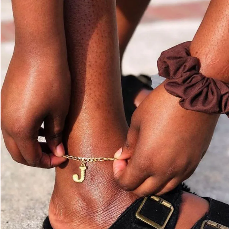 Гот A-Z Начальная буква ножные браслеты для женщин алфавит на лодыжке браслет из