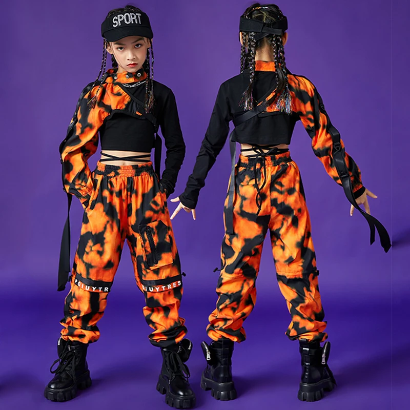 Kids Jazz Hip-Hop Dance Performance Costume Camouflage Sleeves Pants Girls Stage Outfit Rave Modern Street Dance Costume BL7440