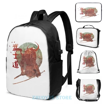 

Funny Graphic print ronin - the real samurai katana USB Charge Backpack men School bags Women bag Travel laptop bag