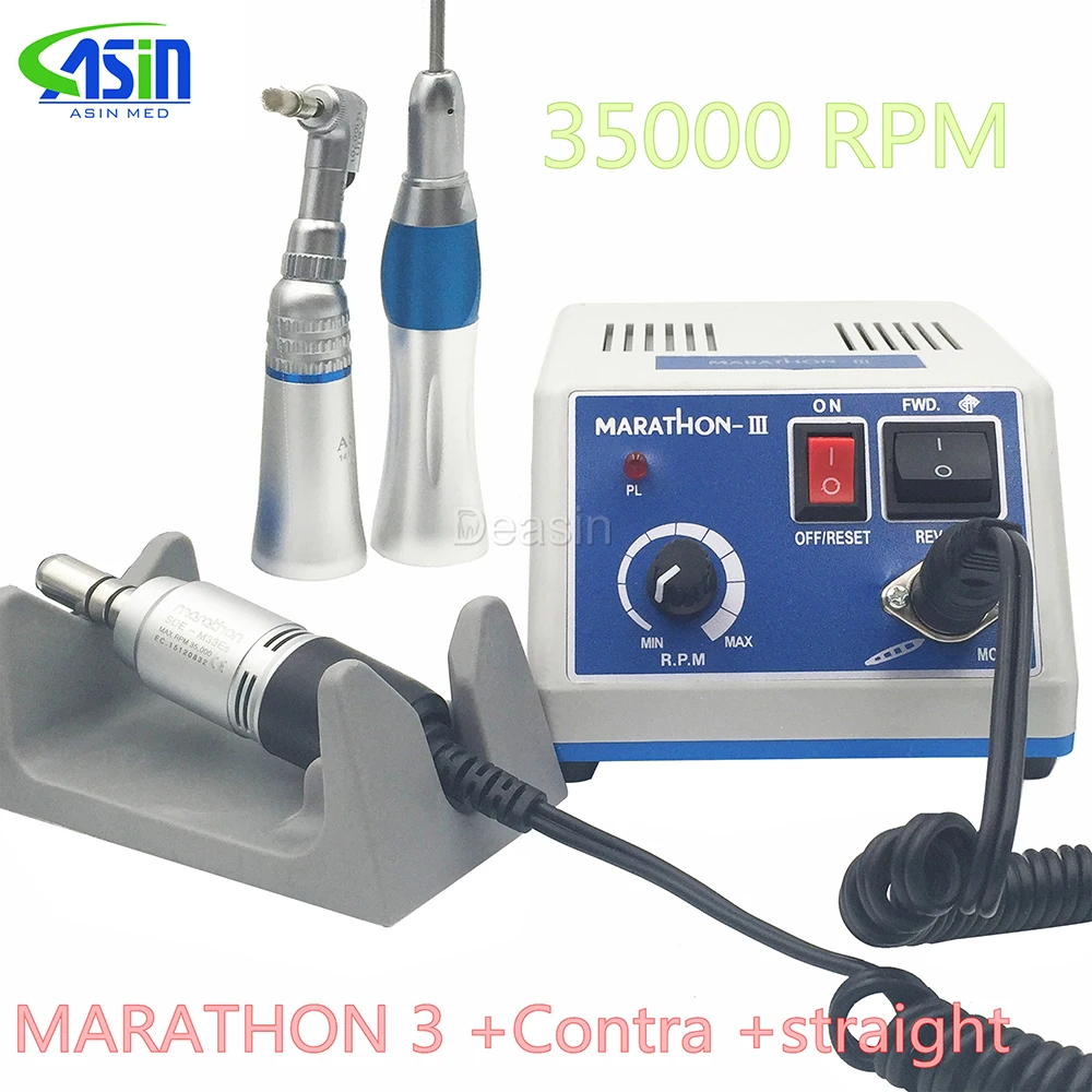 Dental Lab E-TYPE micromotor polish hand piece with contra angle & straight handpiece SEAYANG MARATHON 3 + Electric Motor