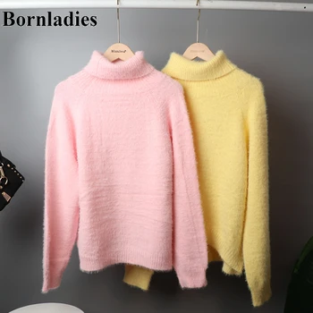 

Bornladies 2020 Autumn Winter Pullover Basic Warm Sweater Soft Kniited Korean Oversize Lazy Style Turtleneck Sweater Pullovers