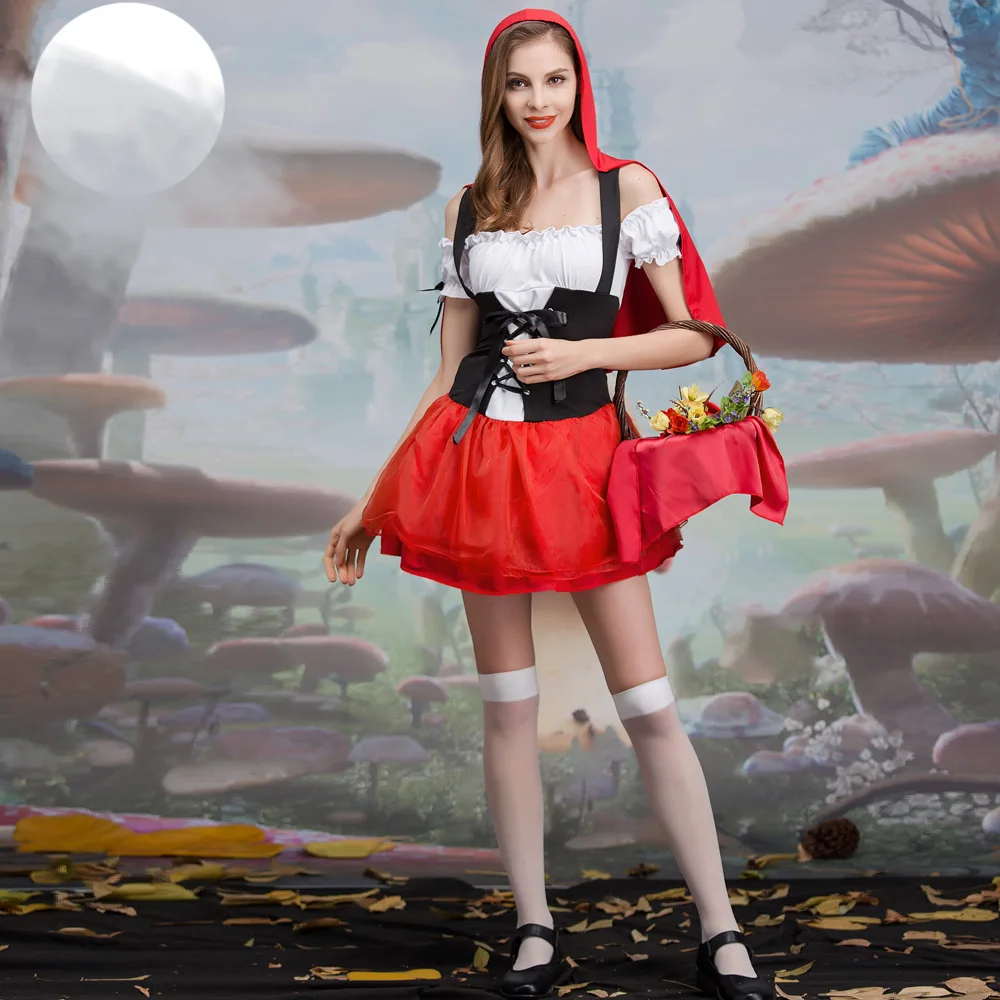 

Sexy Women Little Red Riding Hood Costumes Adult Anime Cosplay Fantasy Game Uniforms Halloween Party Fancy Dress