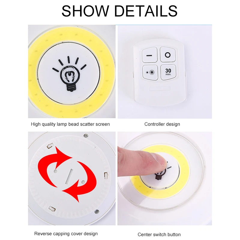 LED Under Cabinet Light with Remote Control Wireless Dimmable COB Battery LED Closets Lights for Wardrobe Bathroom Lighting