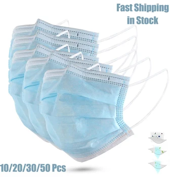

10/20/30/50Pcs Non Woven Disposable Face Respirator Mask 3 Layer Earloop Activated Carbon Anti-Dust Proof Protective Mouth Mask